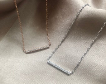 Simple Gold Necklace, Dainty Bar Necklace, Rose Gold Crystal Necklace, Cubic Zirconia Necklace Gold, Rectangle Necklace Gold, Gift For Her