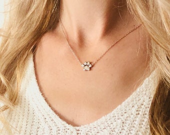 Paw Print Necklace, Cat Paw Puppy Animal Lover Pendant, Sterling Silver 925 Paw Print Necklace, Pet Memorial Necklace, Gift For Pet Lovers