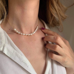 Pearl Necklace, Freshwater Pearl Necklace, Vintage Style Pearl Necklace, Pearl Strand Necklace, Trendy Pearl Necklace, Pearl Choker Necklace
