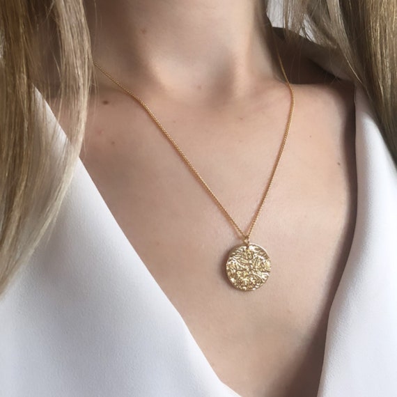 Womens gold medallion sale necklace