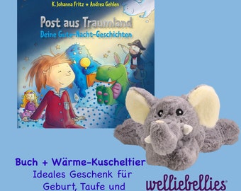 Personalisierte Einschlafgeschichten + Wärmekuscheltier Elefant von Welliebellies®