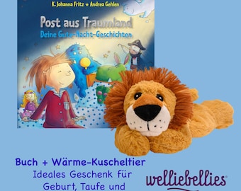 Personalisierte Einschlafgeschichten + Wärmekuscheltier Löwe von Welliebellies®