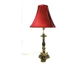 Victorian Candlestick Dragon Lamp With Red Dale Tiffany Shade