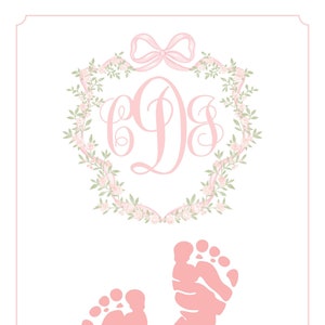 Baby Fußabdruck Karte | rosa Blumenkamm | Digitaler Download