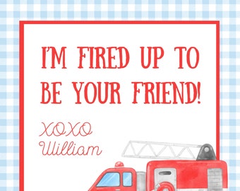 Fire Truck Valentine Gift Tag | BLUE GINGHAM