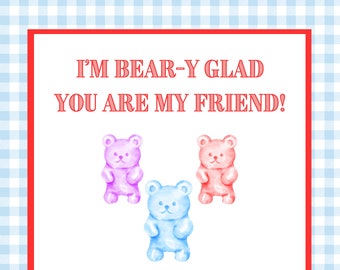 Gummy Bear Valentine Gift Tag | BLUE GINGHAM