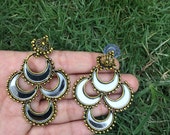 Ready to Ship - Antique Finish Earrings with Crescent Shaped Mirror Embellishments Party Earrings Indian Earrings