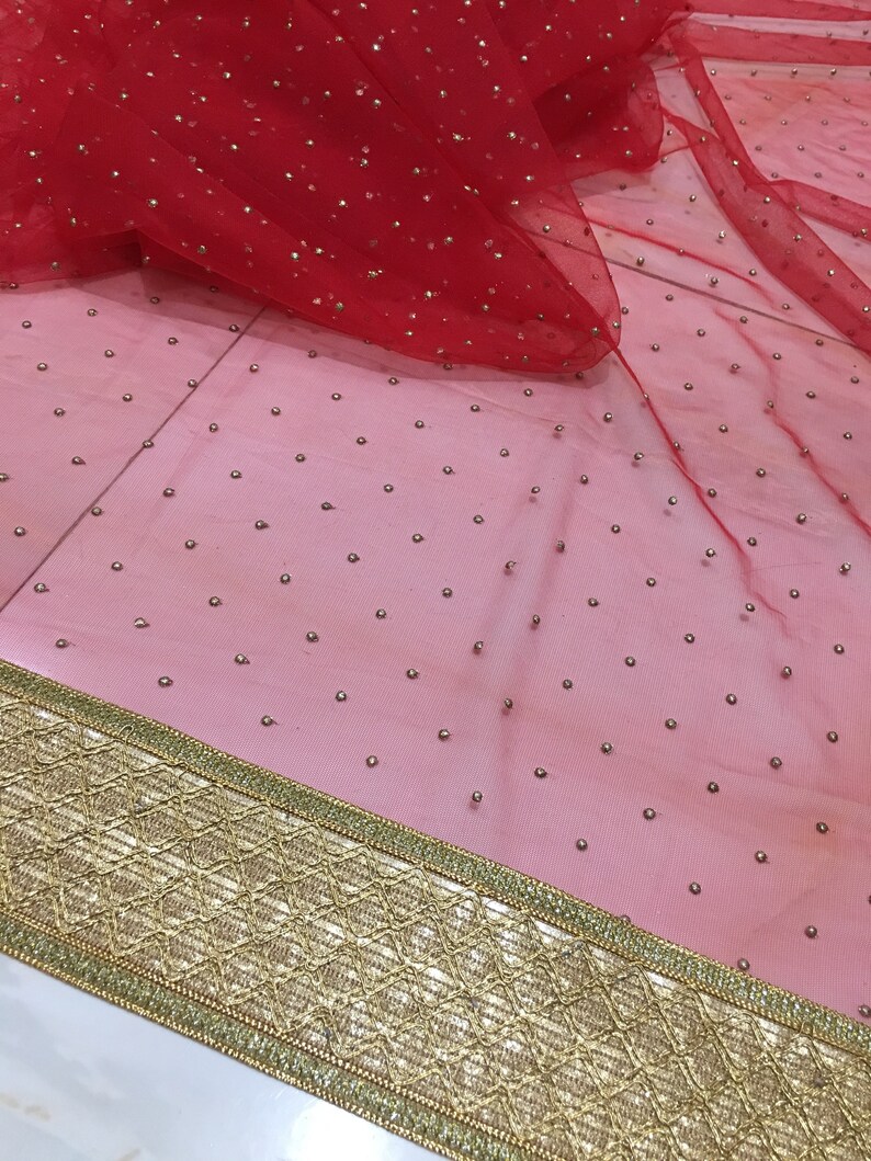 Red Net Dupatta with Glitter Booties Bridal Red Dupatta/Veil Etsy