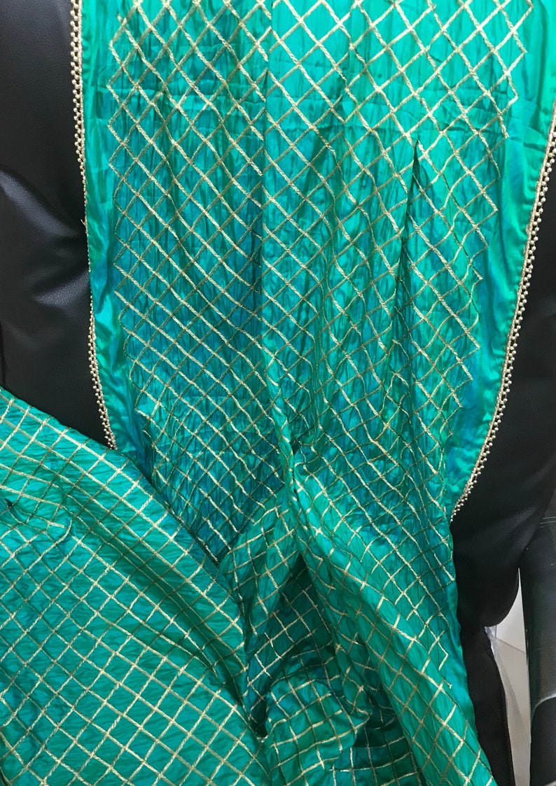 Ready to ship Peacock Green Silk Satin Dupatta l Indian Dupatta l Embroidered Dupatta l Pakistani Dupatta