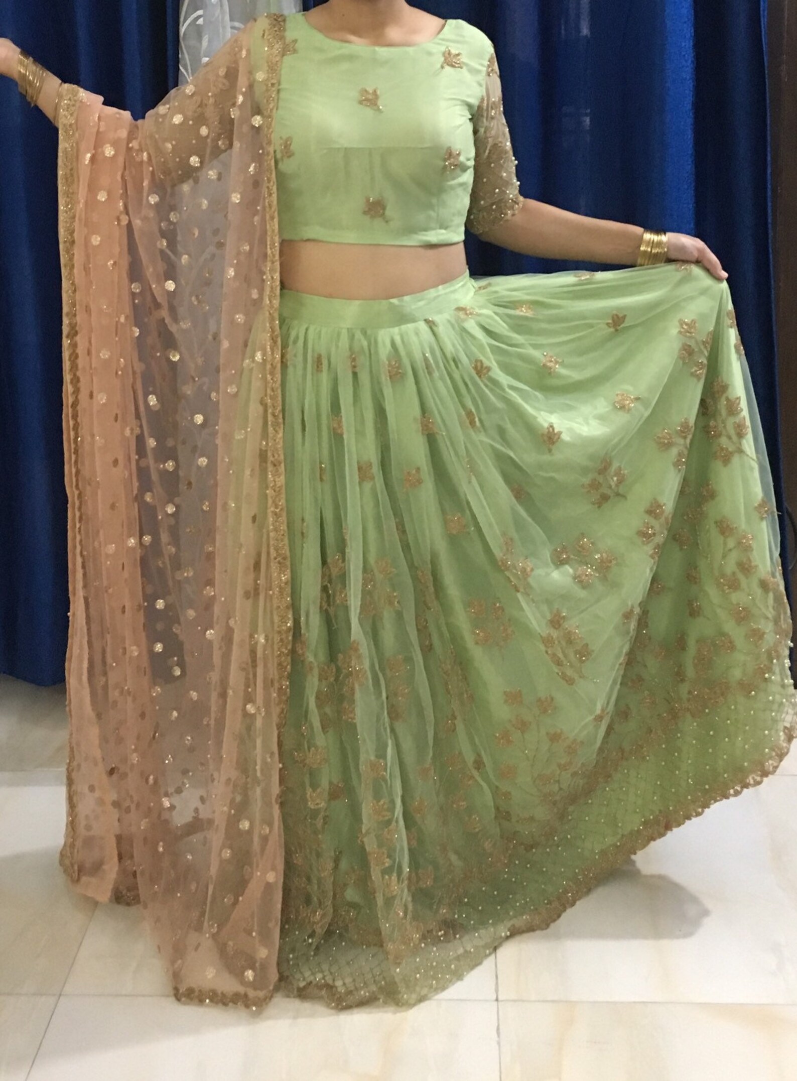 green net lehenga choli with dupatta