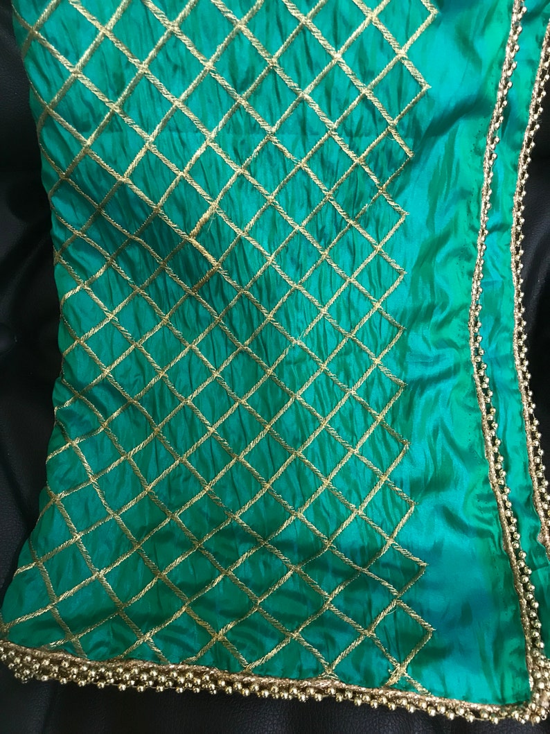 Ready to ship Peacock Green Silk Satin Dupatta l Indian Dupatta l Embroidered Dupatta l Pakistani Dupatta