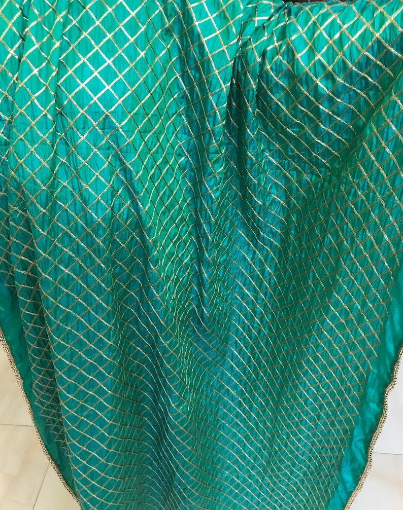 Ready to ship Peacock Green Silk Satin Dupatta l Indian Dupatta l Embroidered Dupatta l Pakistani Dupatta