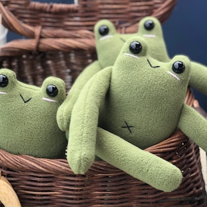 Cute Frog Plushie small // hand embroidered sewn frog plushie // frog stuffed toy