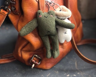 Cute Frog keychain // hand embroidered sewn frog keychain // frog lanyard accessory