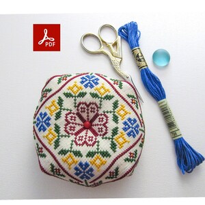 Cross Stitch Pattern Biscornu &#39;Flowers&#39;, Digital Biscornu Pattern, PDF file, pincushion pattern