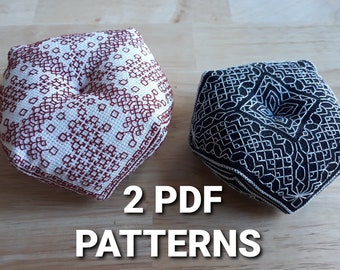Set of 2 Biscornu Patterns, PDF Patterns, Blackwork Style Biscornu Patterns