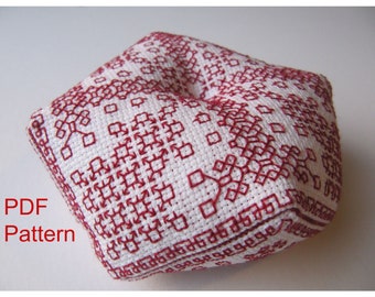 Pattern Biscornu Blackwork Style (in Red),  pincushion pattern, PDF Pattern