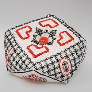 Pattern Biscornu &#39;Love&#39;, PDF Pattern, Pin cushion, Blackwork and Cross stitch pattern