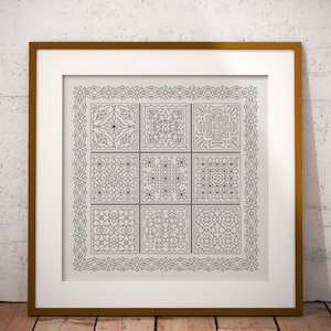 Sampler #2 - Blackwork Style Sampler Pattern, Digital Pattern, backstitch and cross stitch pattern, PDF Cross stitch