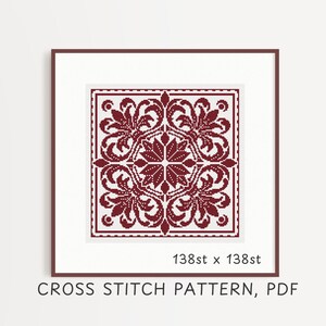 The Enchanted Garden Cross Stitch Pattern PDF, Monochrome Tile Chart, One Color Counted Cross Stitch