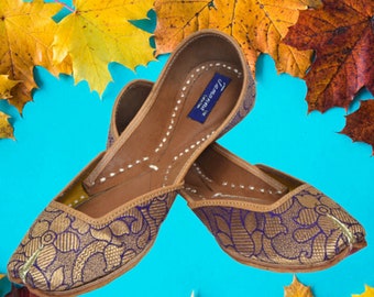 Indian Handmade Leaf  Print Wedding Casual Festival Leather Shoes Jutti