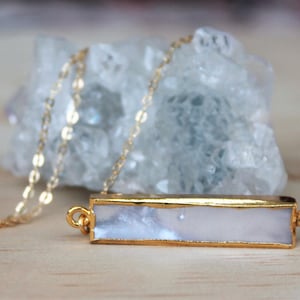 Mother Of Pearl Bar Fine Gold Necklace / 14k Gold Filled Necklace / White Mother Of Pearl Necklace / Minimal Gold Necklace