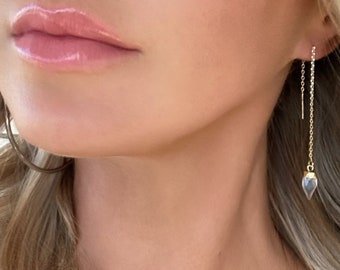Gold Rose Quartz Point Threader Earrings / Boho Earrings / Bridesmaid Jewelry / Love Earrings / Threaders / Unique Gift for Girls