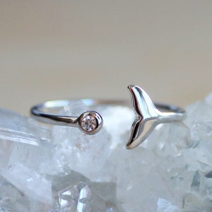 Sterling Silver Whale Tail Ring / Solid 925 Sterling Silver / Adjustable Mermaid Ring / Stacking Ring / Surfer Jewelry