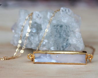 Mother Of Pearl Bar Fine Gold Necklace / 14k Gold Filled Necklace / White Mother Of Pearl Necklace / Minimal Gold Necklace