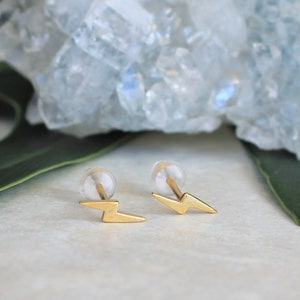 Gold Lightning Bolt Studs / Tiny Stud Earrings / 18k Gold Plated 925 Sterling Silver Studs / Ear Stack Earrings / Bridesmaid Gift / Minimal