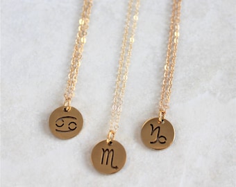 14k Gold Fill Zodiac Star Sign Necklace / Dainty Astrology Necklace / Birthday Symbol Pendant / Personalised Gift / Cosmic Jewellery