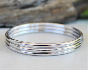 Silver Bangle / 18k White Gold Filled Bracelet / Stacking Bangles / Minimal Silver Jewelry / Bangle For Women / 3mm Simple Round Bangle