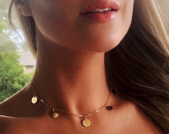 14k Gold Plättchen Halskette / Gold Filled Münze Halskette / Layering Halskette / Nette Halskette / Multi Disc Halskette / Feiner Minimal Gold Schmuck