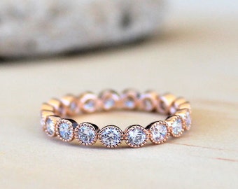 Rose Gold Filled Cubic Zirconia Ring / Stackable Ring / Bridal Wedding Band / CZ Eternity Ring / Minimal Gold Ring