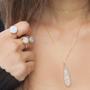 Gold Double Druzy Ring / Gemstone Ring / Adjustable Boho Ring / Bohemian Cocktail Rings / Double Crystal / Gift Ideas