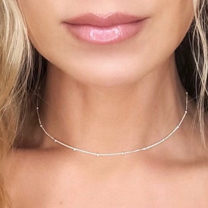 925 Sterling Zilver Satellietketting / Zilveren Balketting / Eenvoudige sierlijke ketting / Gelaagde choker / Minimale sieraden /