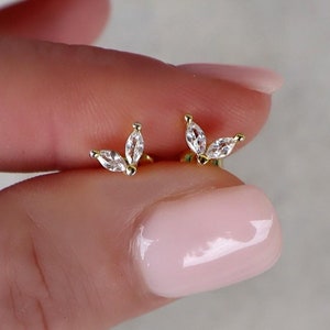 Cubic Zirconia Flower Gold Studs / Tiny Stud Earrings / 18k Gold Plated 925 Sterling Silver / Ear Stack Earrings / CZ Minimalist Jewelry