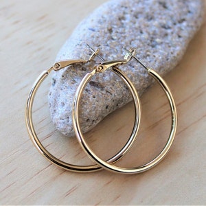 Medium Gold Hoop Earrings / 35mm 18k Gold Plated 925 Sterling Silver Hoop Earrings / Dainty Hoop Earrings / Boho Earrings