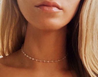Moonstone Sterling Silver Choker / Delicate Moonstone Necklace / Crystal Layering Necklace / Sterling Silver Jewelry