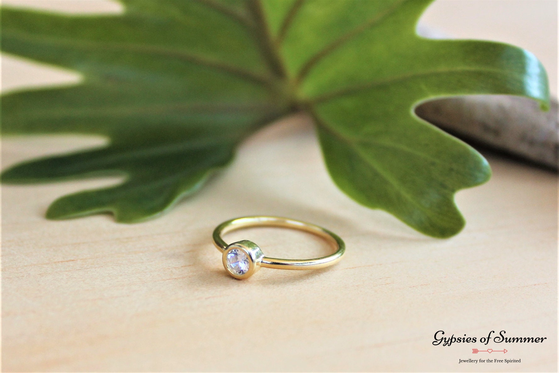 Minimalist Stacking Ring / Dainty Gold Cubic Zirconia Ring / Gold ...