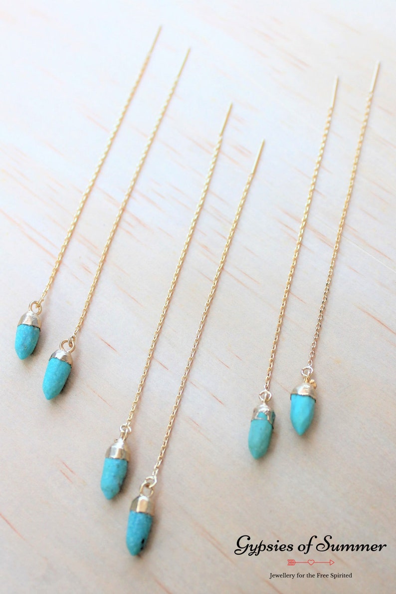 Crystal Turquoise Bullet Threader Earrings / Dainty Gold Etsy Australia