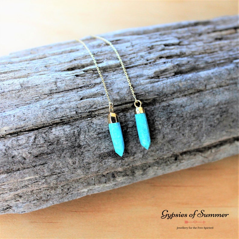 Turquoise Point Gold Threader Earrings / Gemstone Bullet Etsy Australia