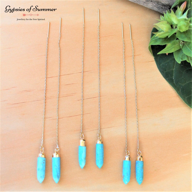 Turquoise Point Gold Threader Earrings / Gemstone Bullet Etsy Australia
