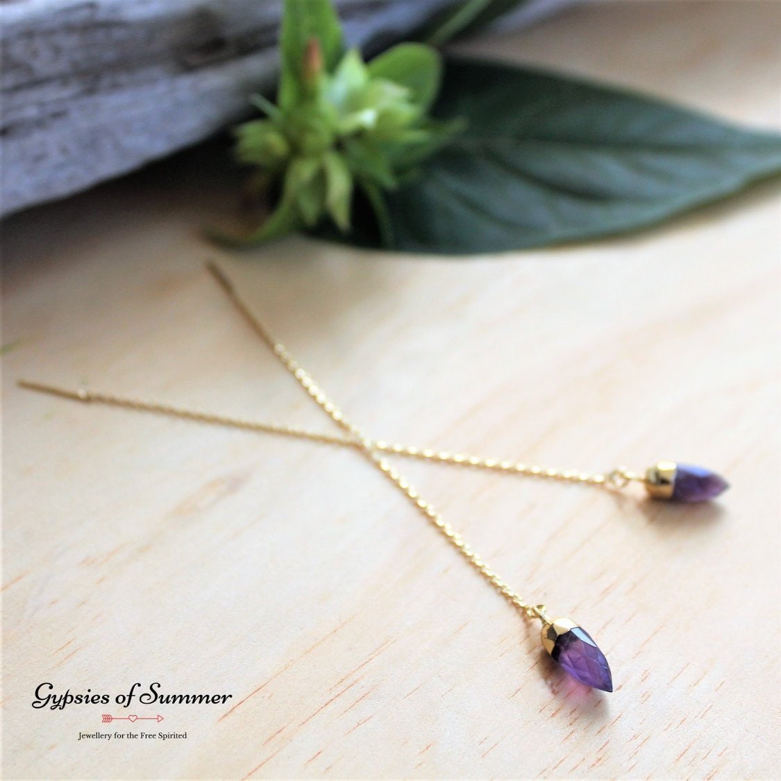 Amethyst Point Bullet Threader Earrings / Gold Thread Earrings Etsy