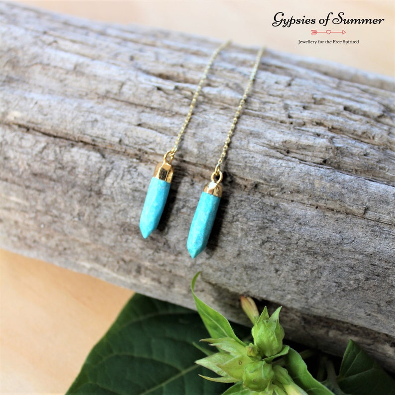 Turquoise Point Gold Threader Earrings / Gemstone Bullet Etsy Australia