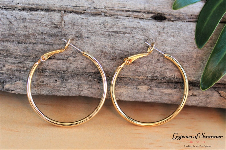 Medium Gold Hoop Earrings / 35mm 18k Gold Plated 925 Sterling Etsy