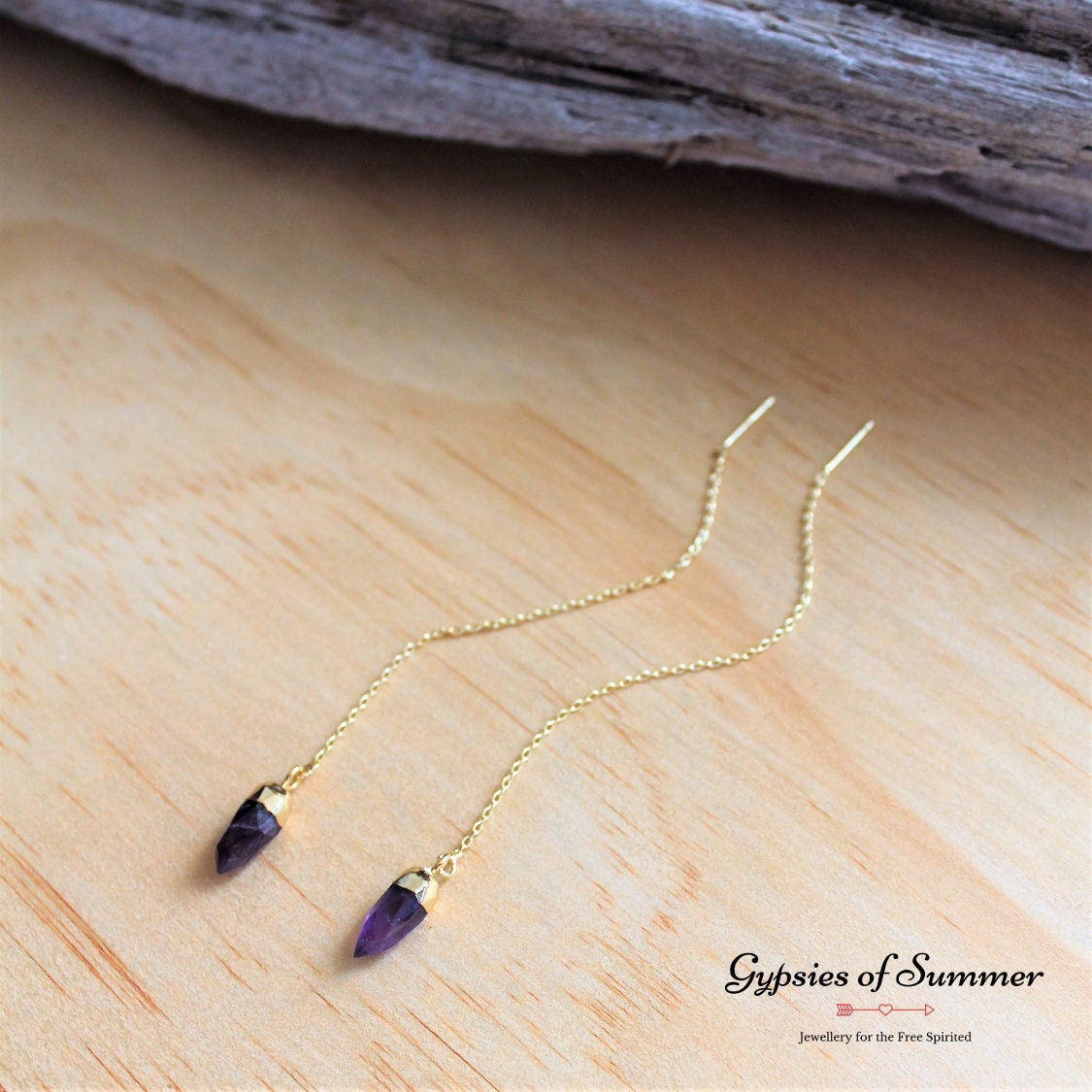 Amethyst Point Bullet Threader Earrings / Gold Thread Earrings Etsy