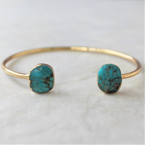 Gold Turquoise Adjustable Bracelet / 18k Gold Plated Gemstone Bangle / Gypsy Boho Jewellery / Bohemian Festival Jewelry / hippie