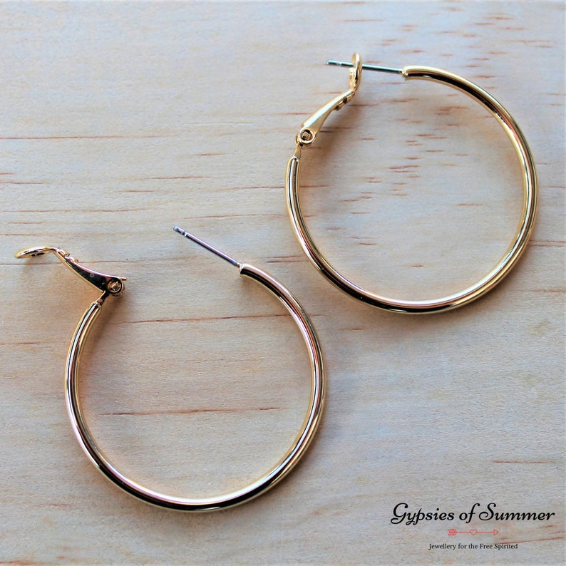 Medium Gold Hoop Earrings / 35mm 18k Gold Plated 925 Sterling Etsy Australia