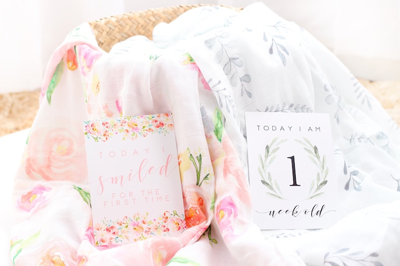 Baby Shower Gift New Baby Girl Gift Baby Girl Floral Blossom Milestones Baby Milestone Cards Baby Keepsake Baby Monthly Photo Cards